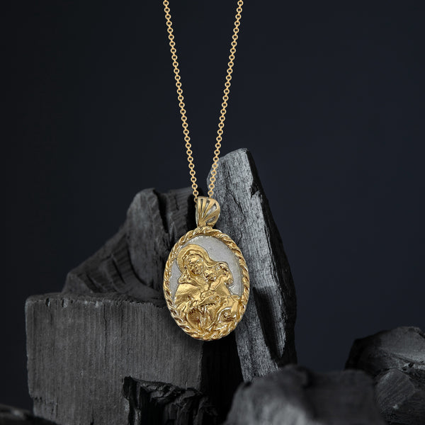 18K Gold Vermeil Thorn Frame Two Tone Virgin Mary Necklace - Divine Box