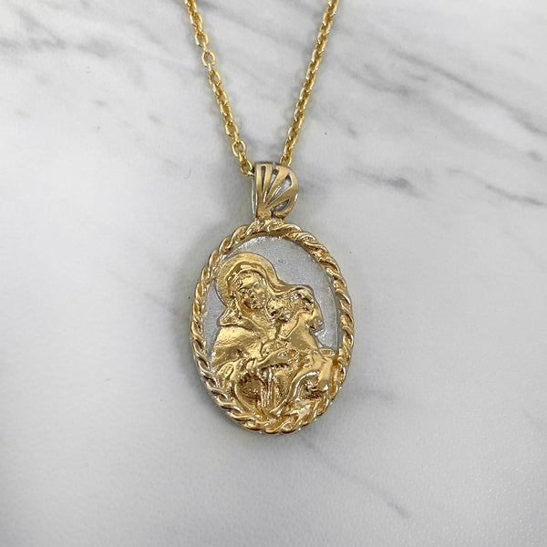 18K Gold Vermeil Thorn Frame Two Tone Virgin Mary Necklace - Divine Box