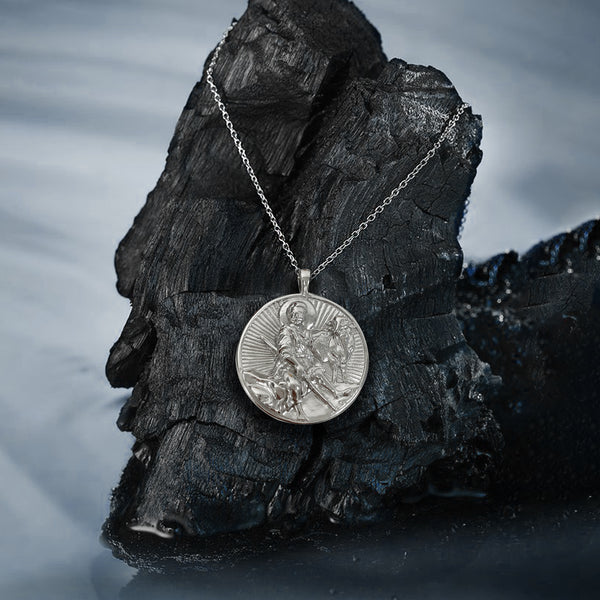 Sterling Silver Young Shepherd Christ Round Necklace - Divine Box
