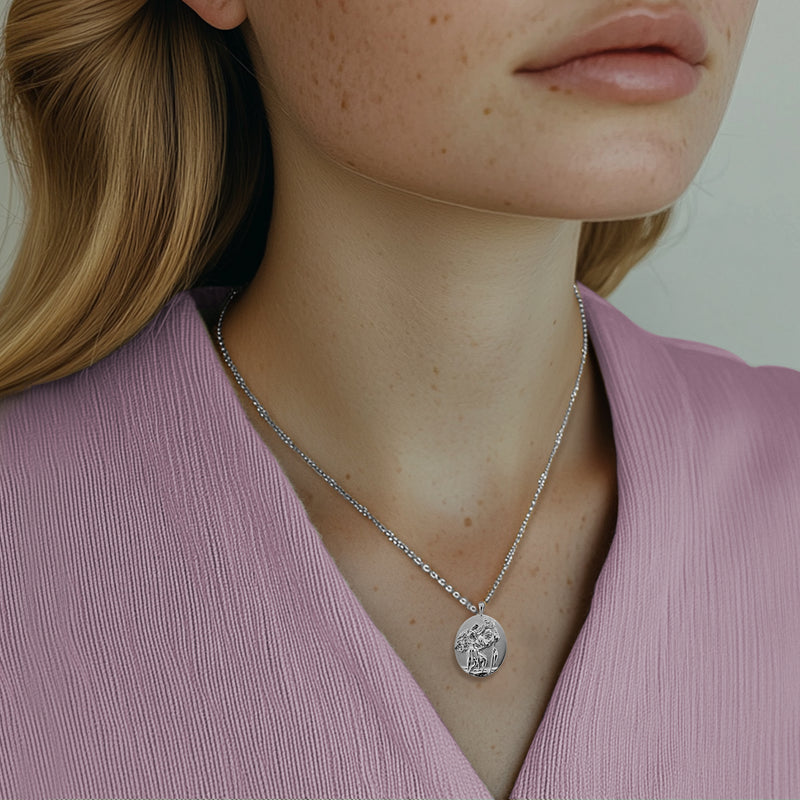 Sterling Silver Saint Christopher Oval Necklace - Divine Box