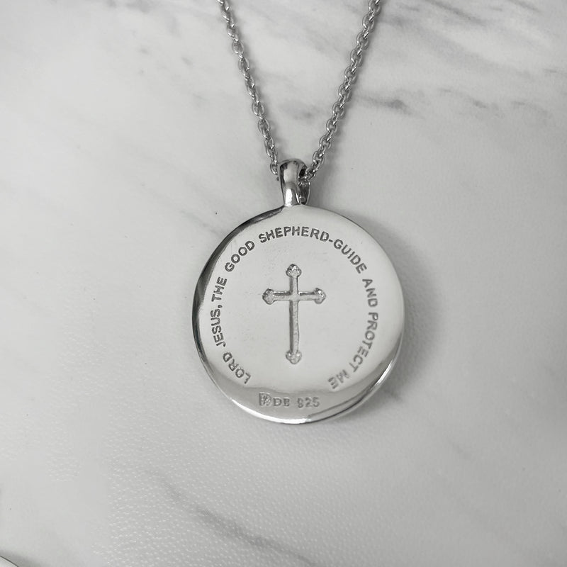 Sterling Silver Good Shepherd Christ Round Necklace - Divine Box