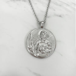 Sterling Silver Good Shepherd Christ Round Necklace - Divine Box