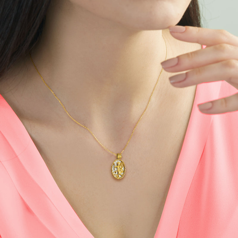 18K Gold Vermeil Thorn Frame Two Tone Saint Michael Necklace