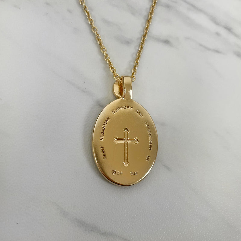 18K Gold Vermeil Saint Sebastian Necklace with thorn frame