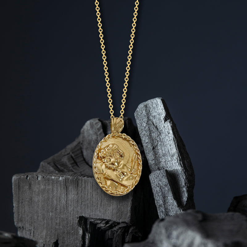 18K Gold Vermeil Saint Sebastian Necklace with thorn frame