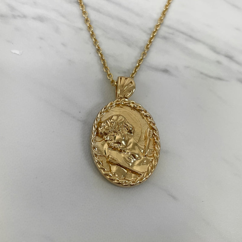 18K Gold Vermeil Saint Sebastian Necklace with thorn frame