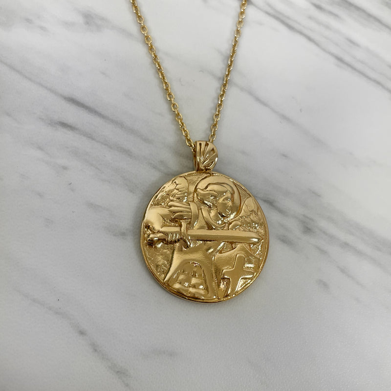 18K Gold Vermeil Saint Michael Round Necklace