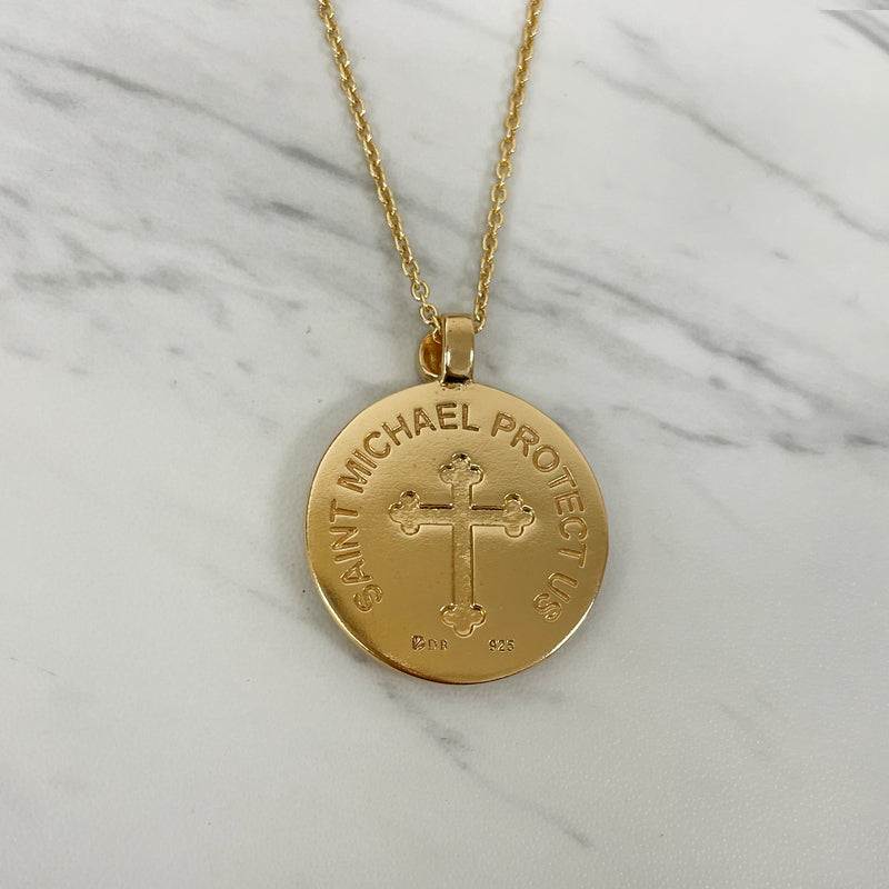 18K Gold Vermeil Saint Michael Round Necklace