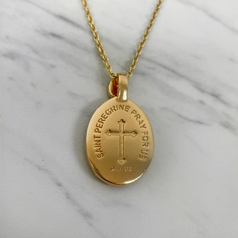 18K Gold Vermeil Thorn Frame Saint Peregrine Necklace