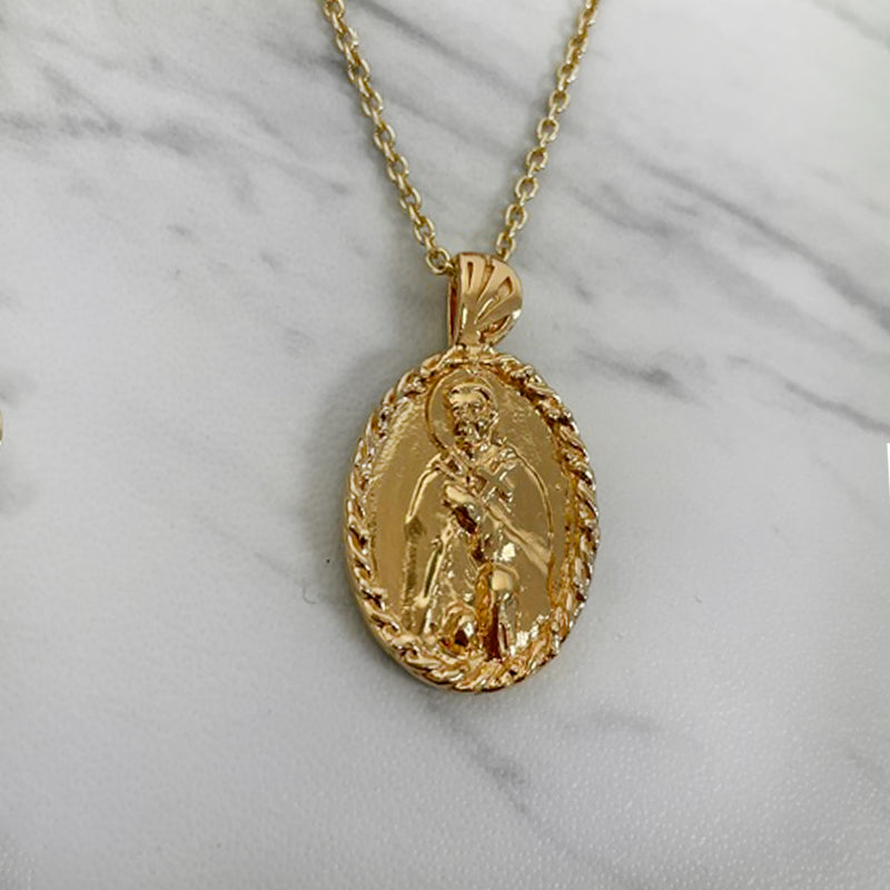 18K Gold Vermeil Thorn Frame Saint Peregrine Necklace