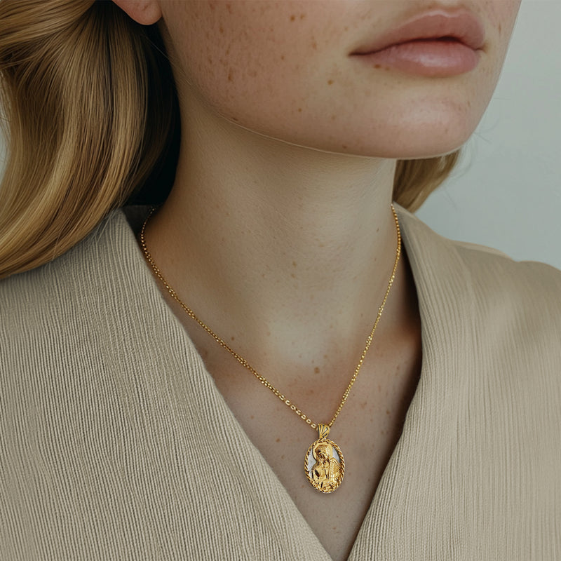 18K Gold Vermeil Two Tone Saint Cecilia Necklace Harp - Divine Box