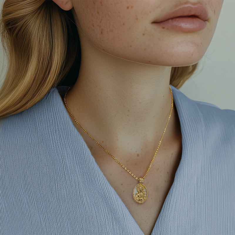 18K Gold Vermeil Thorn Framed Two Tone Saint Cecilia Necklace Guitar - Divine Box
