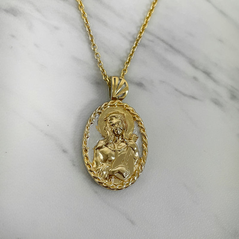 18K Gold Vermeil Thorn Framed Two Tone Saint Cecilia Necklace Guitar - Divine Box