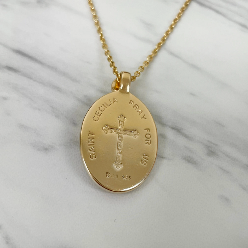 18K Gold Vermeil Saint Cecilia Necklace Guitar - Divine Box