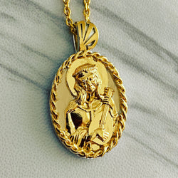 18K Gold Vermeil Thorn Frame Saint Cecilia Necklace Guitar - Divine Box