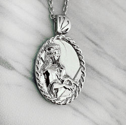 Sterling Silver Thorn Frame Saint Cecilia with Piano Necklace - Divine Box