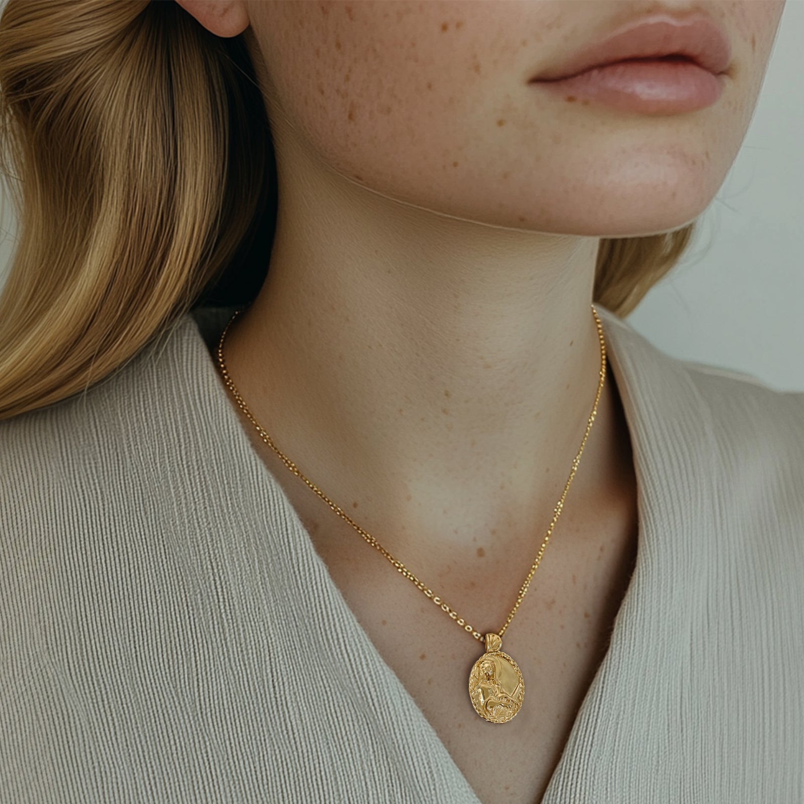 18K Gold Vermeil Thorn Frame Saint Cecilia with Piano Necklace