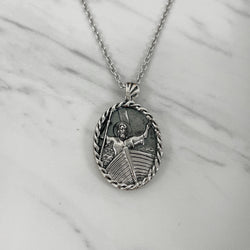 Antique Finish Sterling Silver Thorn Frame Jesus Calming the Storm Necklace - Divine Box