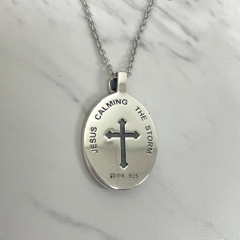 Antique Finish Sterling Silver Jesus Calming the Storm Necklace - Divine Box