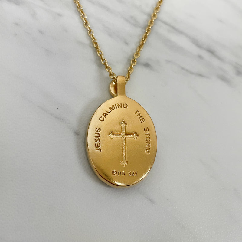 18K Gold Vermeil Thorn Frame Jesus Calming the Storm Necklace - Divine Box