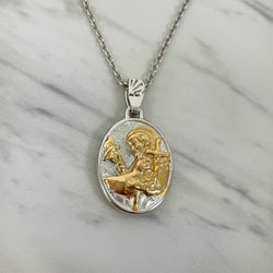 18K Gold Vermeil Two Tone Saint Francis Necklace