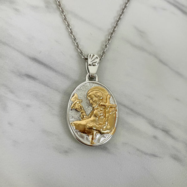 18K Gold Vermeil Two Tone Saint Francis Necklace