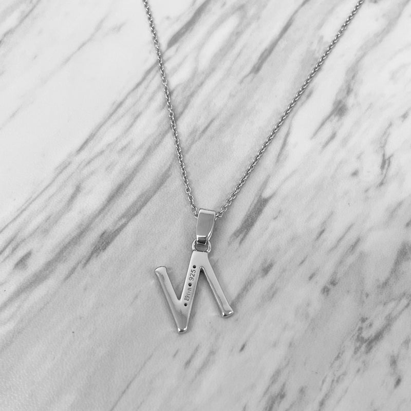 Alphabet N Sterling Silver Necklace with 3 Black Cubic Zirconia Stones