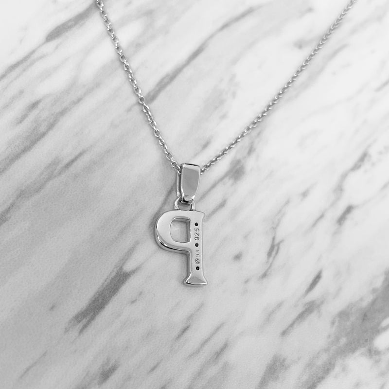 Alphabet P Sterling Silver Necklace with 3 Black Cubic Zirconia Stones