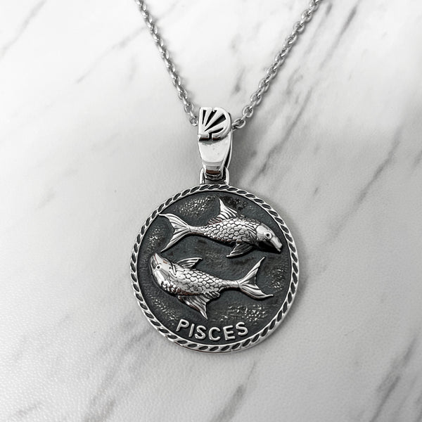 Pisces Zodiac Necklace for Men - Oxidised Sterling Silver – Divine Box