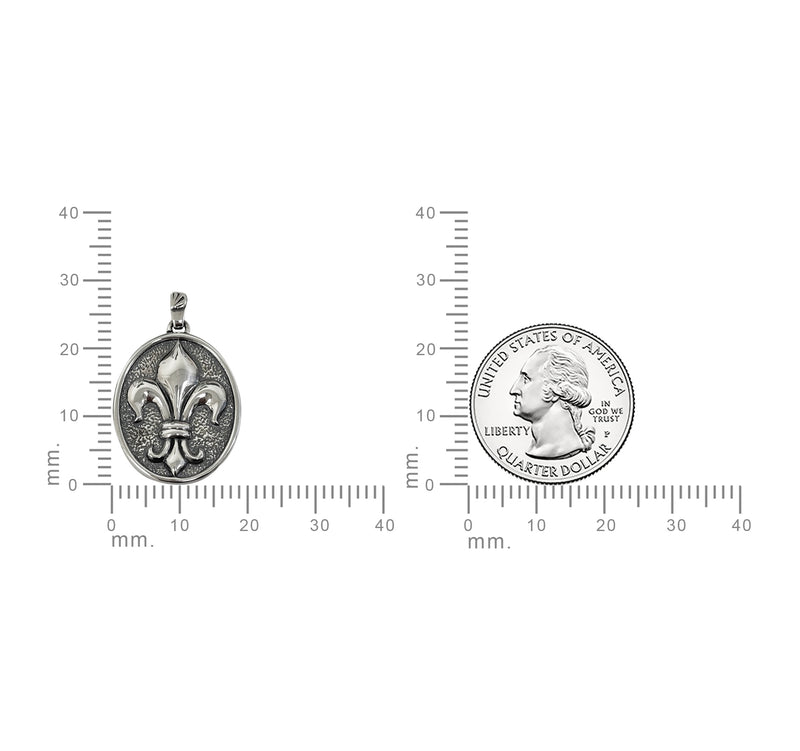 Fleur De Lis Necklace Oval - Oxidised Sterling Silver