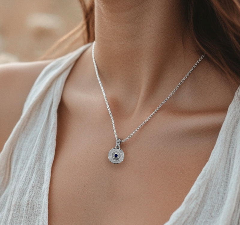 Evil eye necklace with blue CZ stone - Sterling Silver evil eye charm necklace