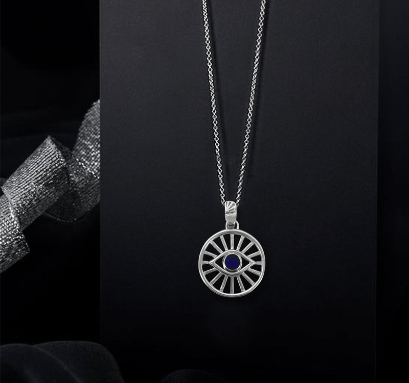 Evil eye necklace with blue CZ stone - Sterling Silver evil eye charm necklace