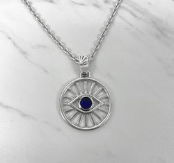 Evil eye necklace with blue CZ stone - Sterling Silver evil eye charm necklace