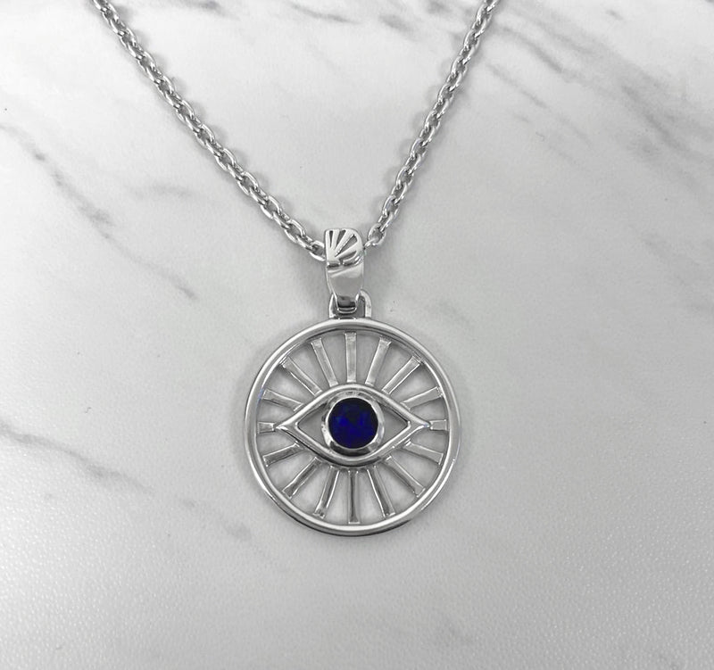 Evil eye necklace with blue CZ stone - Sterling Silver evil eye charm necklace
