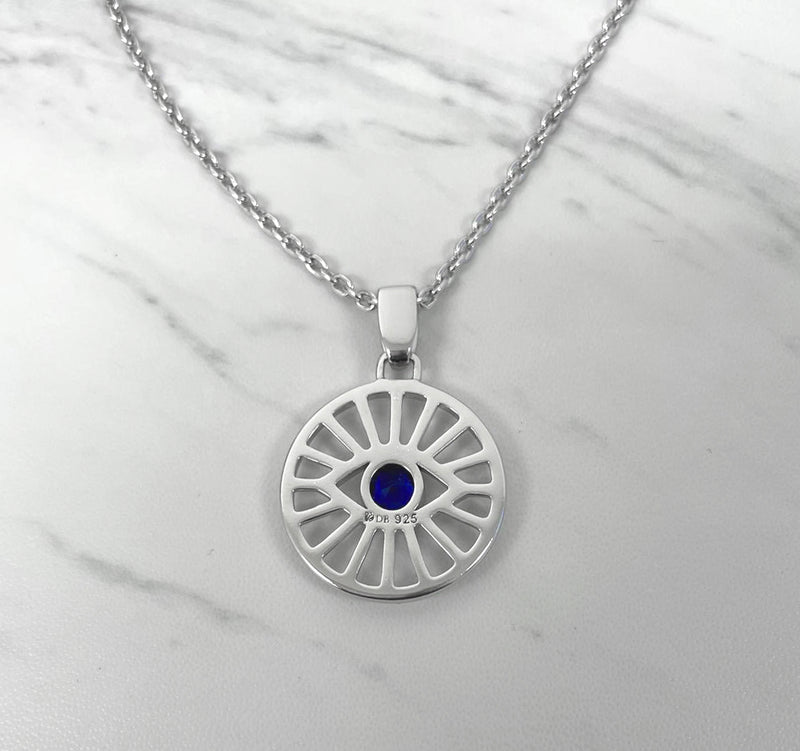 Evil eye necklace with blue CZ stone - Sterling Silver evil eye charm necklace