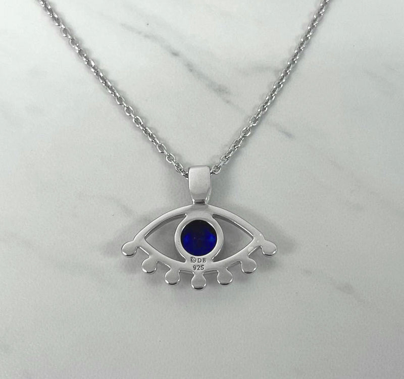 Evil eye necklace with blue CZ stone - Sterling Silver evil eye charm necklace