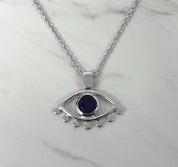 Evil eye necklace with blue CZ stone - Sterling Silver evil eye charm necklace