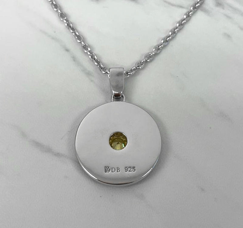 Sun necklace with yellow CZ stone - Sterling silver charm necklace, Two tone 14k gold plating