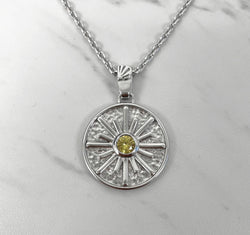 Sun necklace with yellow CZ stone - Sterling silver charm necklace