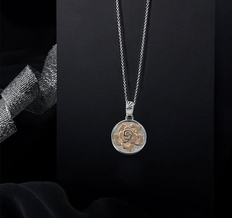 Stylised flower necklace - 14K Gold Plating, Two Tone Sterling Silver Necklace