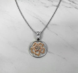 Stylised flower necklace - 14K Gold Plating, Two Tone Sterling Silver Necklace