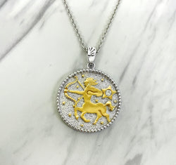 Sagittarius Zodiac Necklace for Women with Two tone CZ stone - 14K Gold Plating