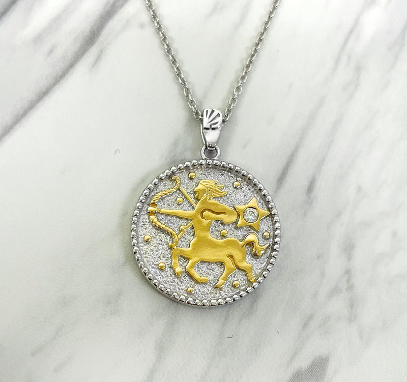 Sagittarius Zodiac Necklace for Women with Two tone CZ stone - 14K Gold Plating