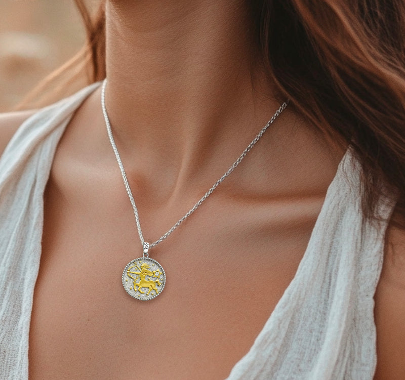 Sagittarius Zodiac Necklace for Women with Two tone CZ stone - 14K Gold Plating