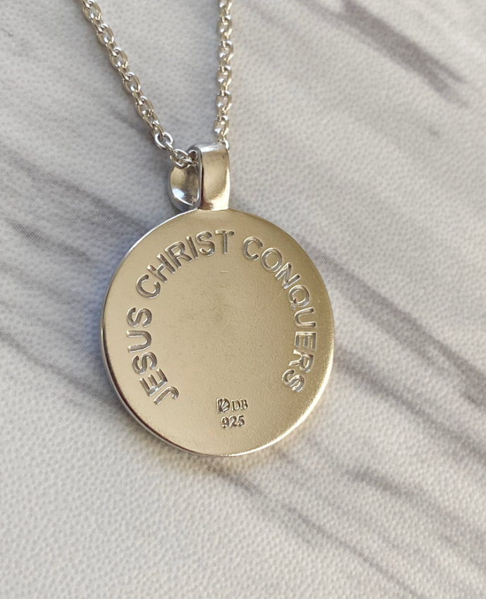 Sterling Silver Jesus Christ Conquers Necklace - Divine Box