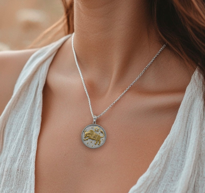 Taurus Zodiac Necklace for Women with Two tone CZ stone - 14K Gold Plating