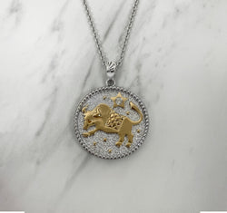 Taurus Zodiac Necklace for Women with Two tone CZ stone - 14K Gold Plating