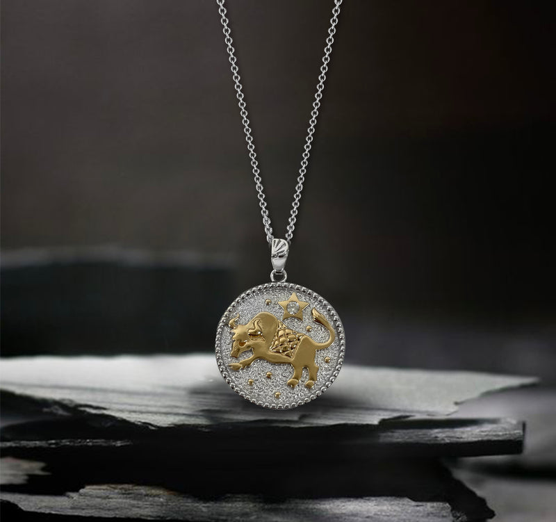 Taurus Zodiac Necklace for Women with Two tone CZ stone - 14K Gold Plating