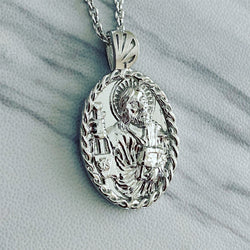Sterling Silver Thorn Frame Saint James Necklace - Divine Box