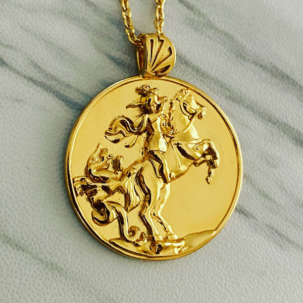 18K Gold Vermeil Saint George Necklace - Divine Box